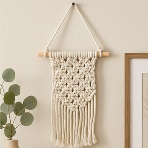 Boho Macrame Wall Hanging – Cream Cotton Mini Tapestry Decor